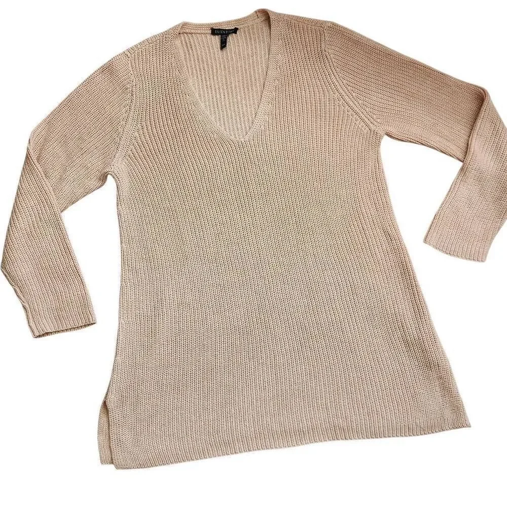 Eileen Fisher Sweater Womens Medium Organic Linen Cotton Tunic Knit Pink‎